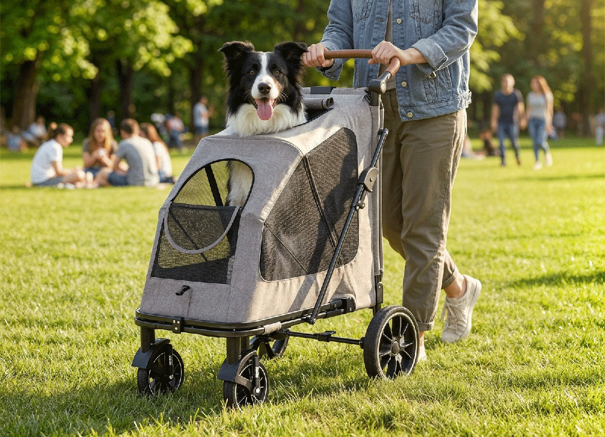 Foldable All-Terrain Pet Stroller with Ramp for Large Dogs
